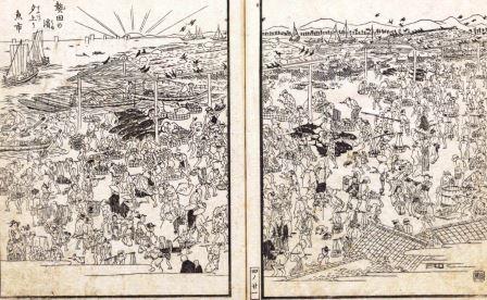 『尾張名所図会　前編四』熱田の浜　夕上り魚市
